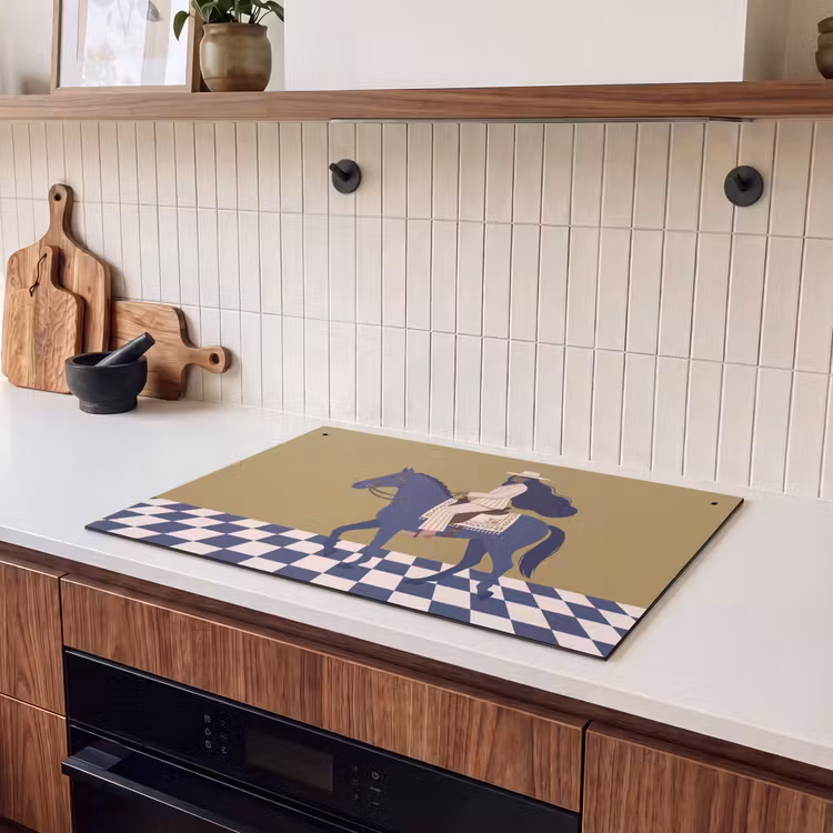 Vrouw - Paard - Rijden - Modern - Abstract Inductie beschemer met haakjes klein -sfeer1