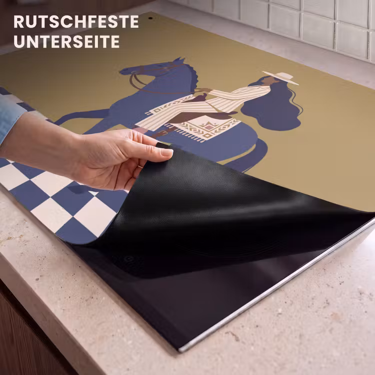 Vrouw - Paard - Rijden - Modern - Abstract Inductie beschemer met haakjes klein -ky-onderkant-de