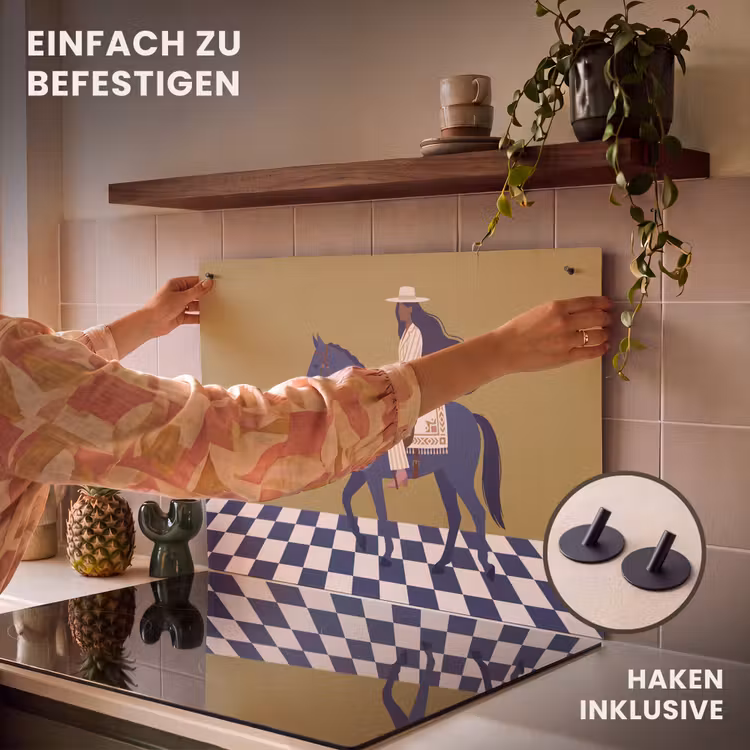 Vrouw - Paard - Rijden - Modern - Abstract Inductie beschemer met haakjes klein -ky-ophangen-de