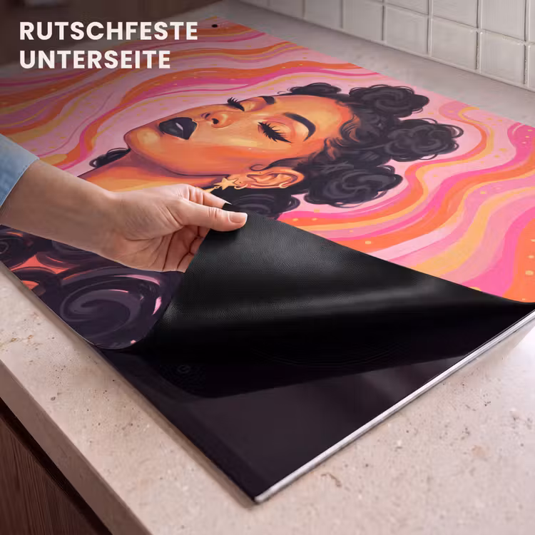 Vrouw - Portret - Abstract - Kleurrijk - Roze Inductie beschemer met haakjes klein -ky-onderkant-de