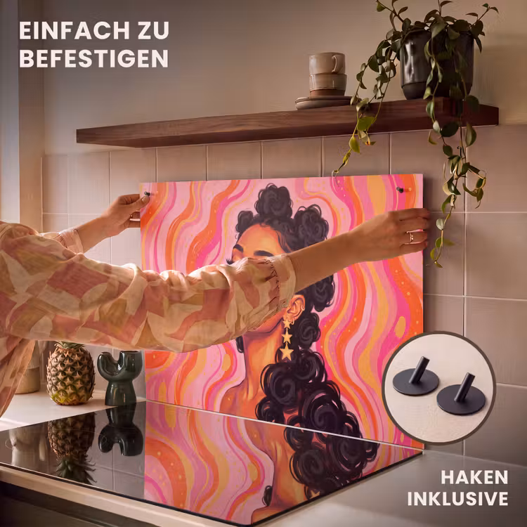 Vrouw - Portret - Abstract - Kleurrijk - Roze Inductie beschemer met haakjes klein -ky-ophangen-de