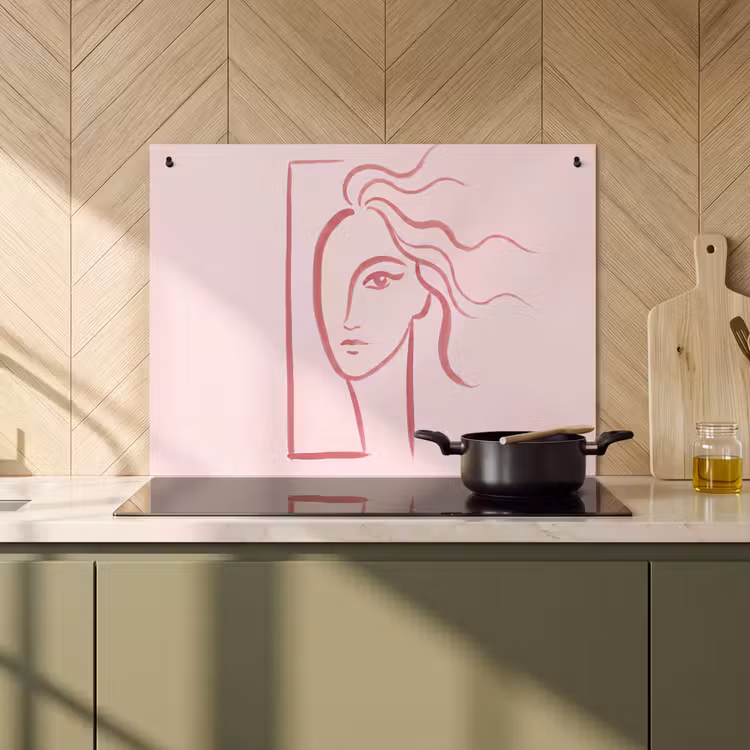 Vrouw - Portret - Abstract - Lijnkunst - Rood Inductie beschemer met haakjes klein -sfeer2