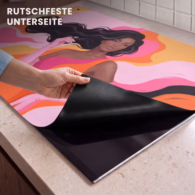 Vrouw - Portret - Kleurrijk - Modern - Kunst Inductie beschemer met haakjes klein -ky-onderkant-de
