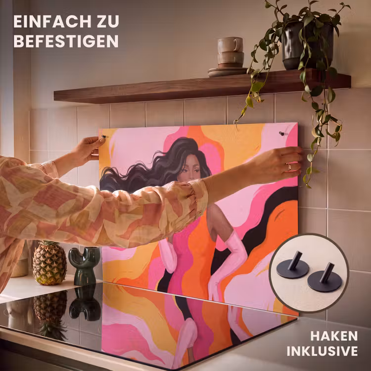 Vrouw - Portret - Kleurrijk - Modern - Kunst Inductie beschemer met haakjes klein -ky-ophangen-de