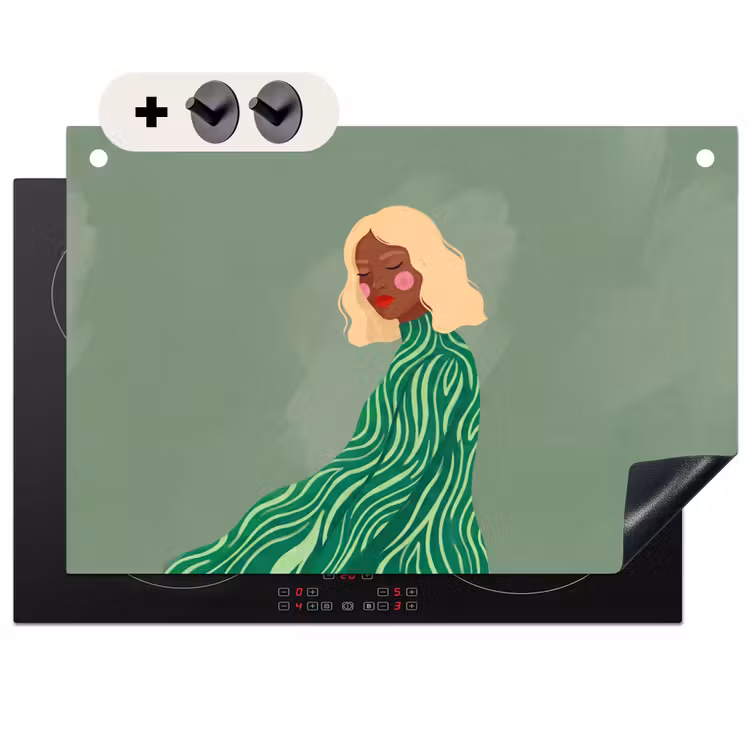 Vrouw - Portret - Illustratie - Modern - Groen Inductie beschemer met haakjes klein -3d