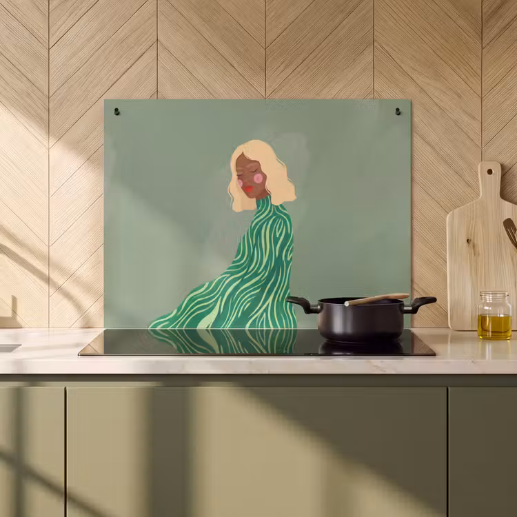 Vrouw - Portret - Illustratie - Modern - Groen Inductie beschemer met haakjes klein -sfeer2