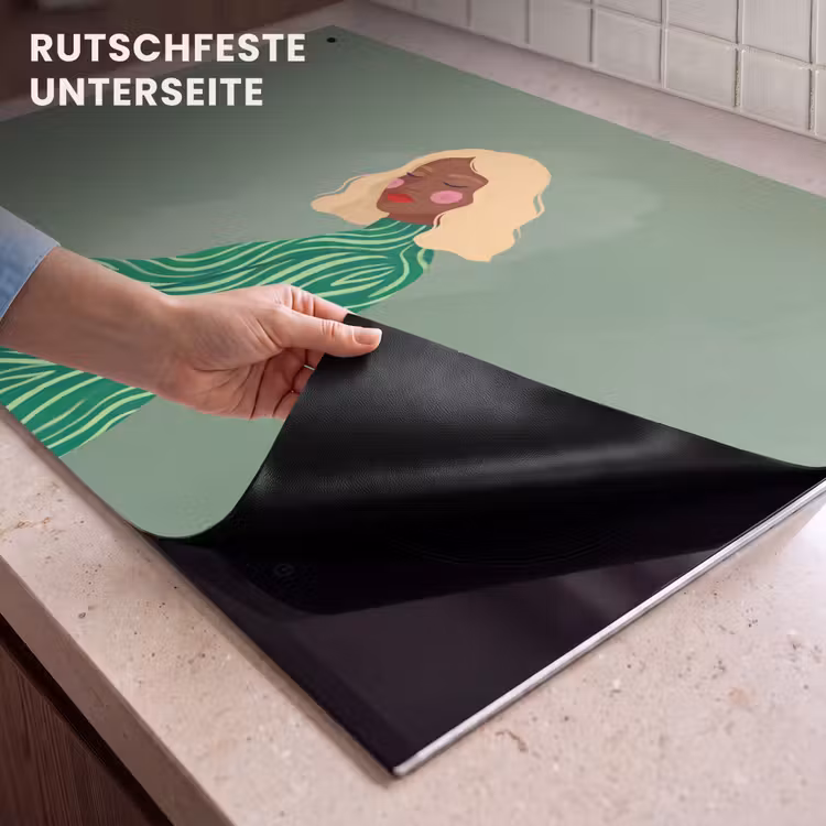 Vrouw - Portret - Illustratie - Modern - Groen Inductie beschemer met haakjes klein -ky-onderkant-de