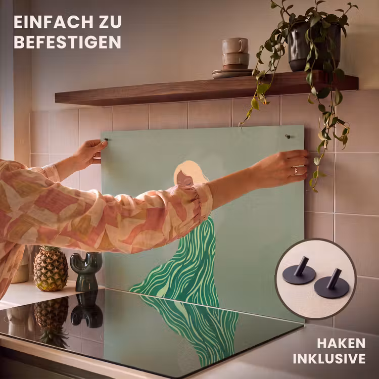 Vrouw - Portret - Illustratie - Modern - Groen Inductie beschemer met haakjes klein -ky-ophangen-de