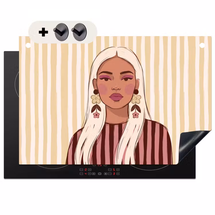 Vrouw - Portret - Illustratie - Modern - Roze Inductie beschemer met haakjes klein -3d