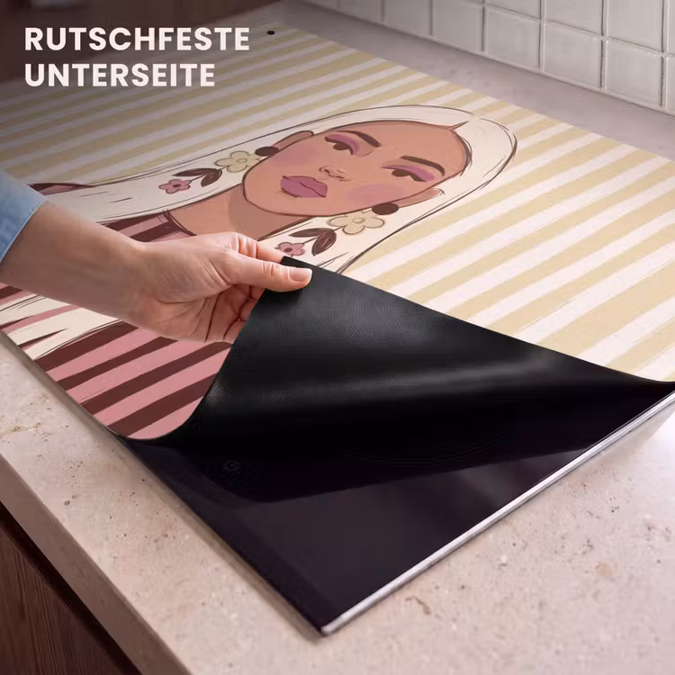 Vrouw - Portret - Illustratie - Modern - Roze Inductie beschemer met haakjes klein -ky-onderkant-de