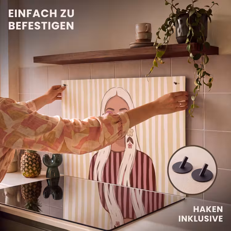 Vrouw - Portret - Illustratie - Modern - Roze Inductie beschemer met haakjes klein -ky-ophangen-de
