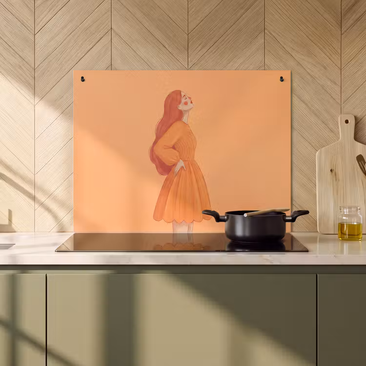Vrouw - Profiel - Mensen - Modern - Oranje Inductie beschemer met haakjes klein -sfeer2