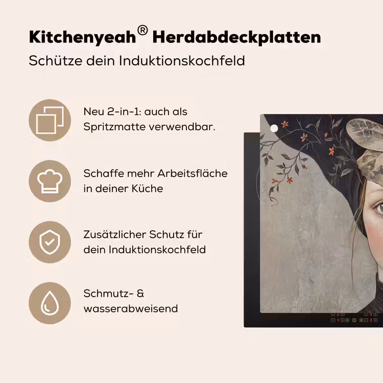Woman - Butterfly - Art - Classic - Muted Inductie beschemer met haakjes klein -ky-usp-de