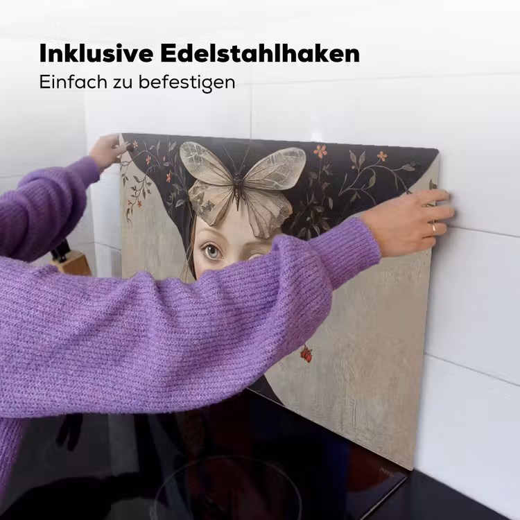 Woman - Butterfly - Art - Classic - Muted Inductie beschemer met haakjes klein -ky-ophangen-de