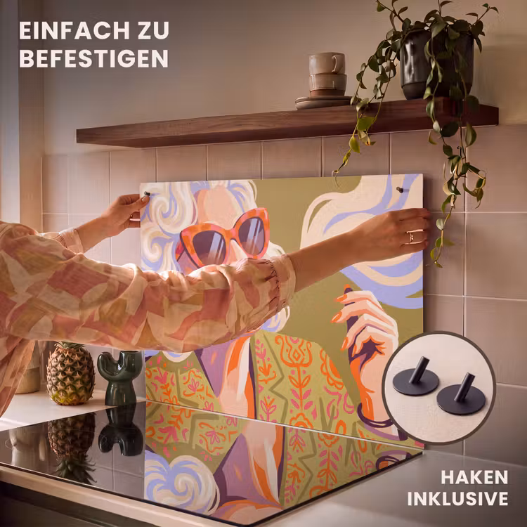 Vrouw - Zonnebril - Portret - Modern - Kleurrijk Inductie beschemer met haakjes klein -ky-ophangen-de