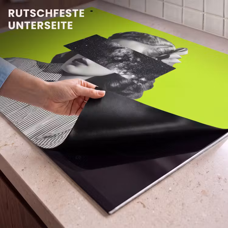 2-in-1 Herdabdeckplatte & Spritzschutz - Frau - Sternenhimmel - Grün - Vrouw - Sterrenhemel - Groen Inductie beschemer met haakjes klein