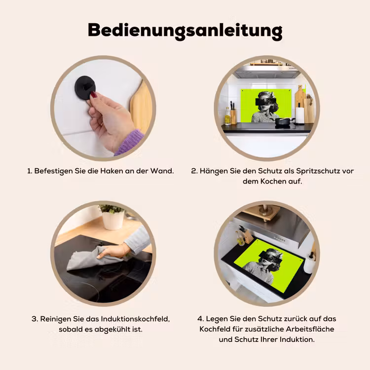 2-in-1 Herdabdeckplatte & Spritzschutz - Frau - Sternenhimmel - Grün - Vrouw - Sterrenhemel - Groen Inductie beschemer met haakjes klein