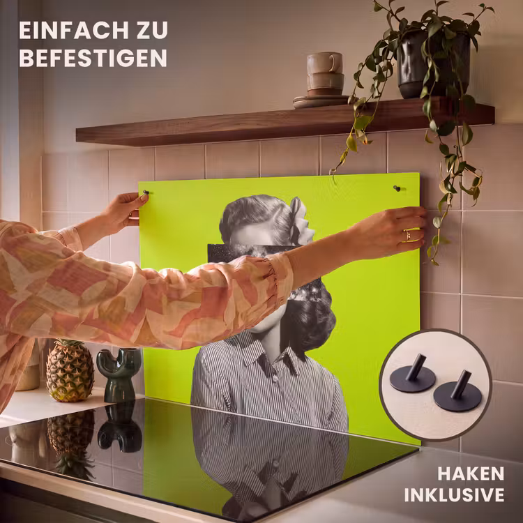 2-in-1 Herdabdeckplatte & Spritzschutz - Frau - Sternenhimmel - Grün - Vrouw - Sterrenhemel - Groen Inductie beschemer met haakjes klein