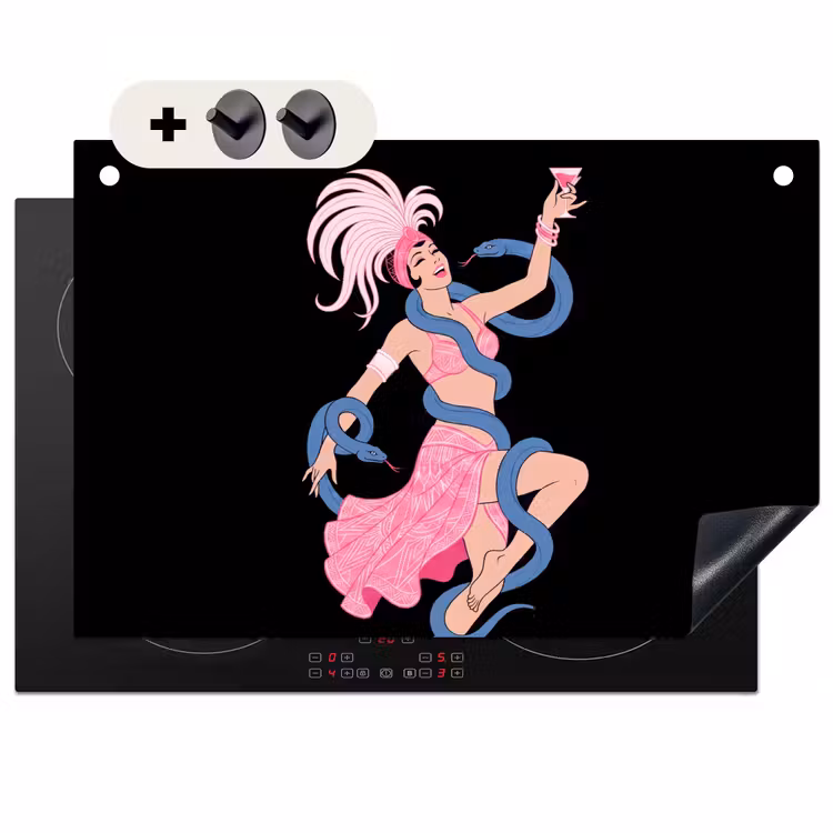 Vrouw - Danseres - Slangen - Art Deco - Roze Inductie beschemer met haakjes klein -3d
