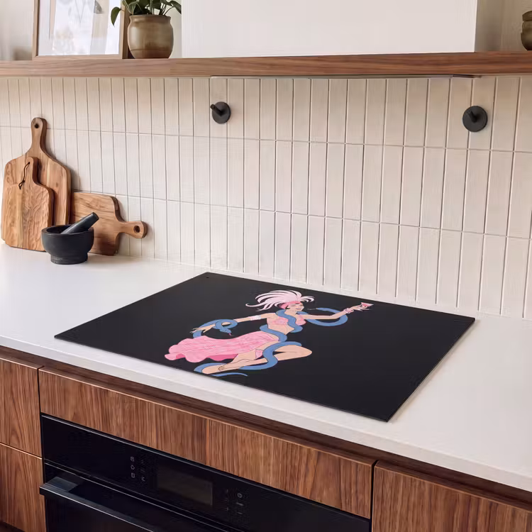 Vrouw - Danseres - Slangen - Art Deco - Roze Inductie beschemer met haakjes klein -sfeer1