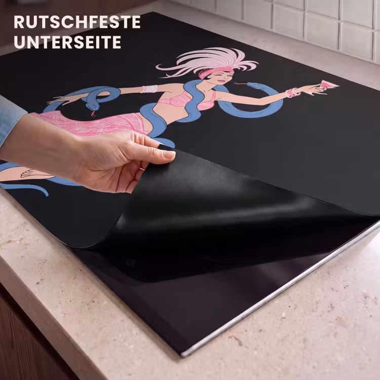 Vrouw - Danseres - Slangen - Art Deco - Roze Inductie beschemer met haakjes klein -ky-onderkant-de