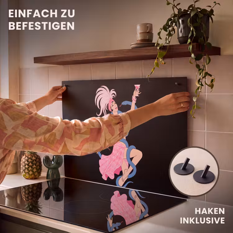 Vrouw - Danseres - Slangen - Art Deco - Roze Inductie beschemer met haakjes klein -ky-ophangen-de