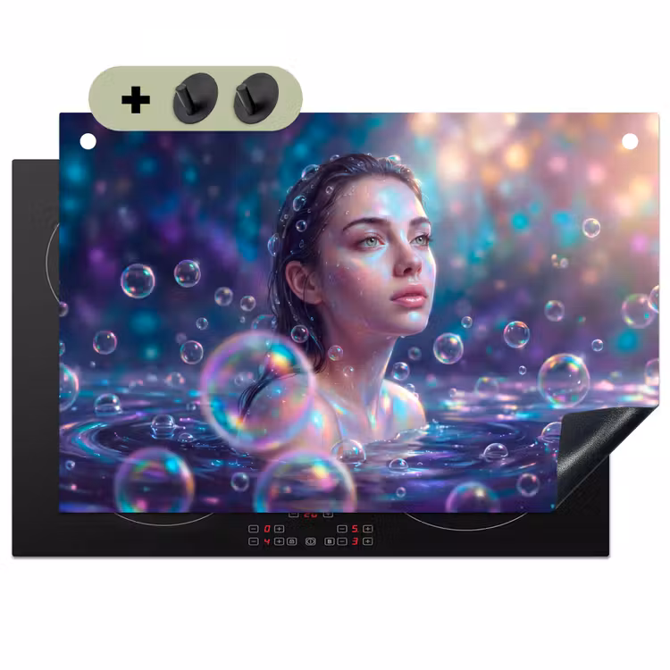 Vrouw - Water - Portret - Kleurrijk - Modern Inductie beschemer met haakjes klein -3d