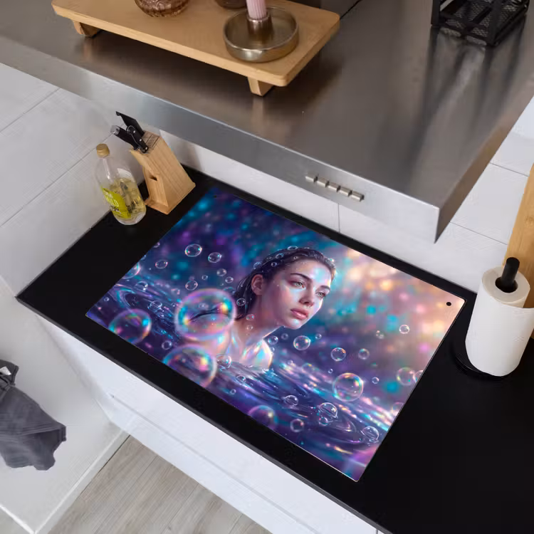 Vrouw - Water - Portret - Kleurrijk - Modern Inductie beschemer met haakjes klein -sfeer1