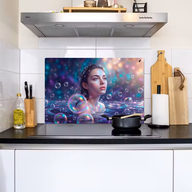 Vrouw - Water - Portret - Kleurrijk - Modern Inductie beschemer met haakjes klein -sfeer2