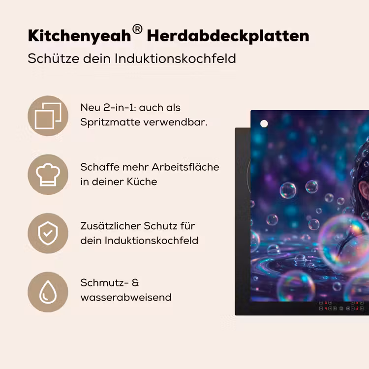 Vrouw - Water - Portret - Kleurrijk - Modern Inductie beschemer met haakjes klein -ky-usp-de
