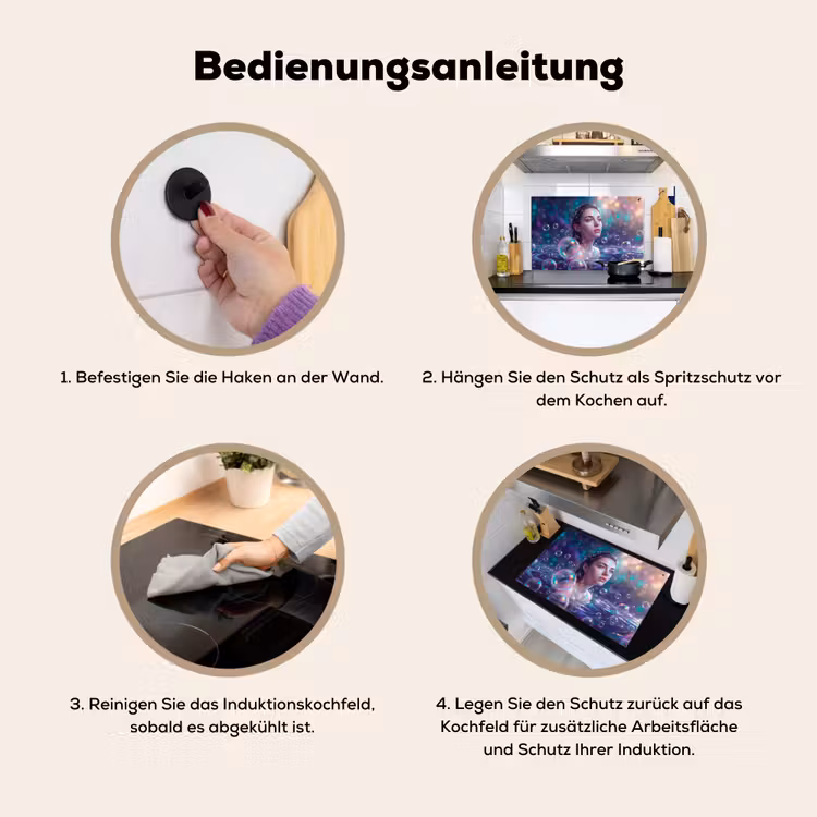 Vrouw - Water - Portret - Kleurrijk - Modern Inductie beschemer met haakjes klein -ky-gebruik-de
