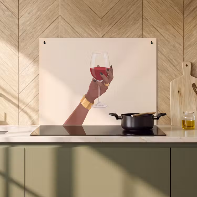 Vrouw - Wijn - Glas - Illustratie - Rood Inductie beschemer met haakjes klein -sfeer2