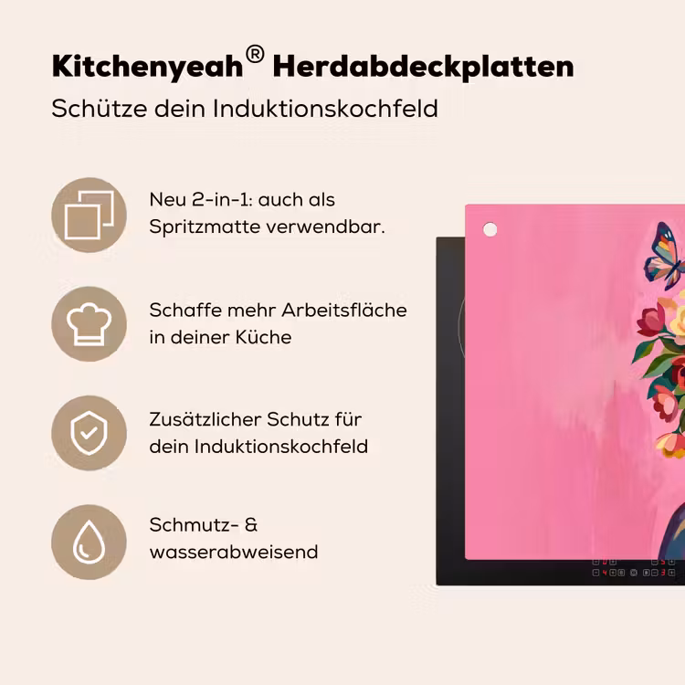 Vrouwengezicht - Vlinders - Kleurrijk Inductie beschemer met haakjes klein -ky-usp-de