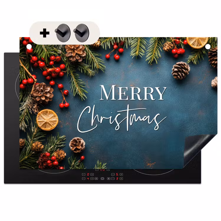 2-in-1 Herdabdeckplatte & Spritzschutz - Frohe Weihnachten - Blau - Weihnachten - Winter - Merry Christmas - Blauw - Kerst - Winter Inductie beschemer met haakjes klein