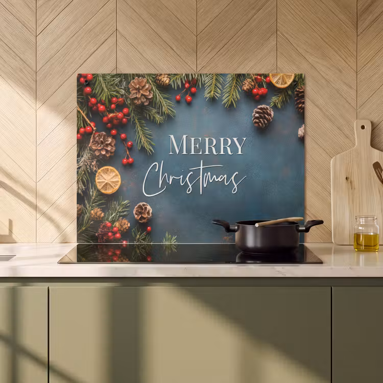 2-in-1 Herdabdeckplatte & Spritzschutz - Frohe Weihnachten - Blau - Weihnachten - Winter - Merry Christmas - Blauw - Kerst - Winter Inductie beschemer met haakjes klein