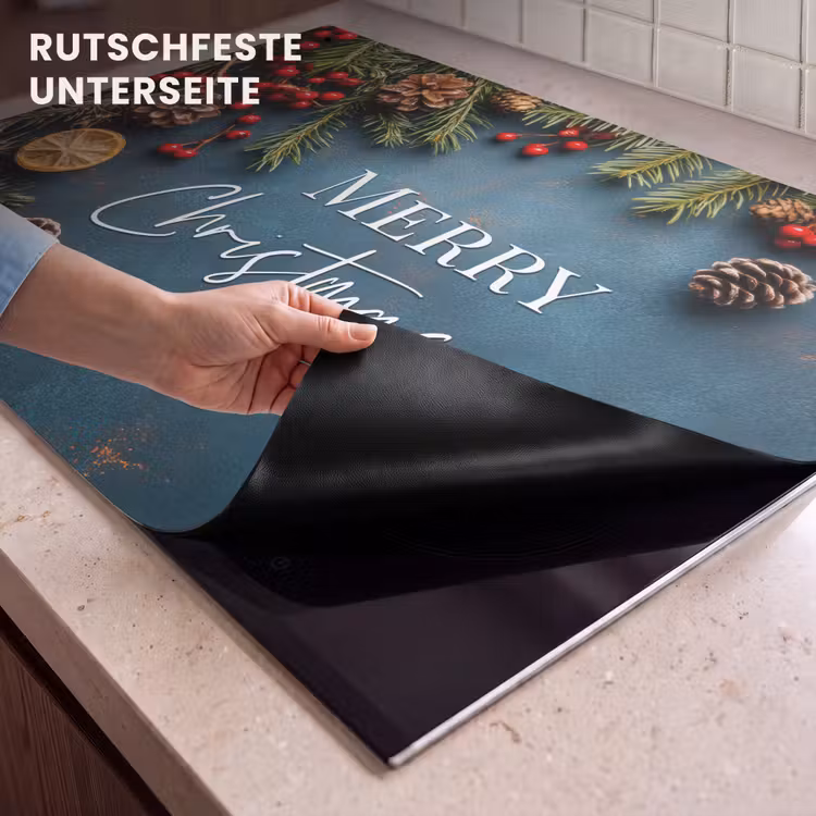 2-in-1 Herdabdeckplatte & Spritzschutz - Frohe Weihnachten - Blau - Weihnachten - Winter - Merry Christmas - Blauw - Kerst - Winter Inductie beschemer met haakjes klein