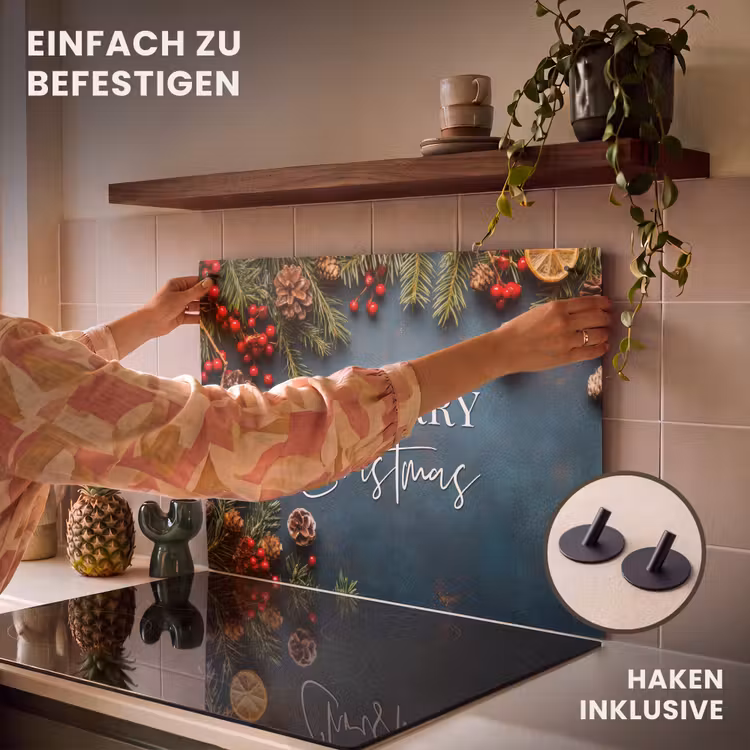 2-in-1 Herdabdeckplatte & Spritzschutz - Frohe Weihnachten - Blau - Weihnachten - Winter - Merry Christmas - Blauw - Kerst - Winter Inductie beschemer met haakjes klein