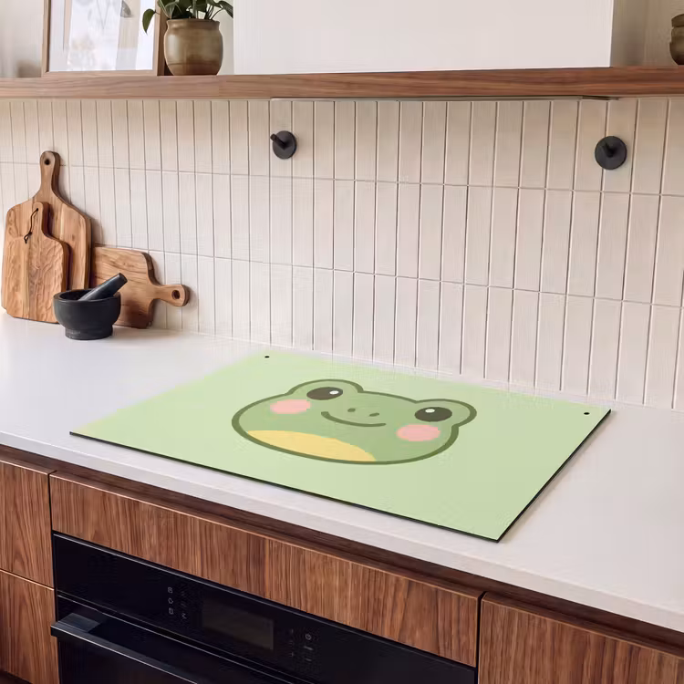 2-in-1 Herdabdeckplatte & Spritzschutz - Frosch - Grün - Freundlichkeit - Kikker - Groen - Vriendelijkheid Inductie beschemer met haakjes klein