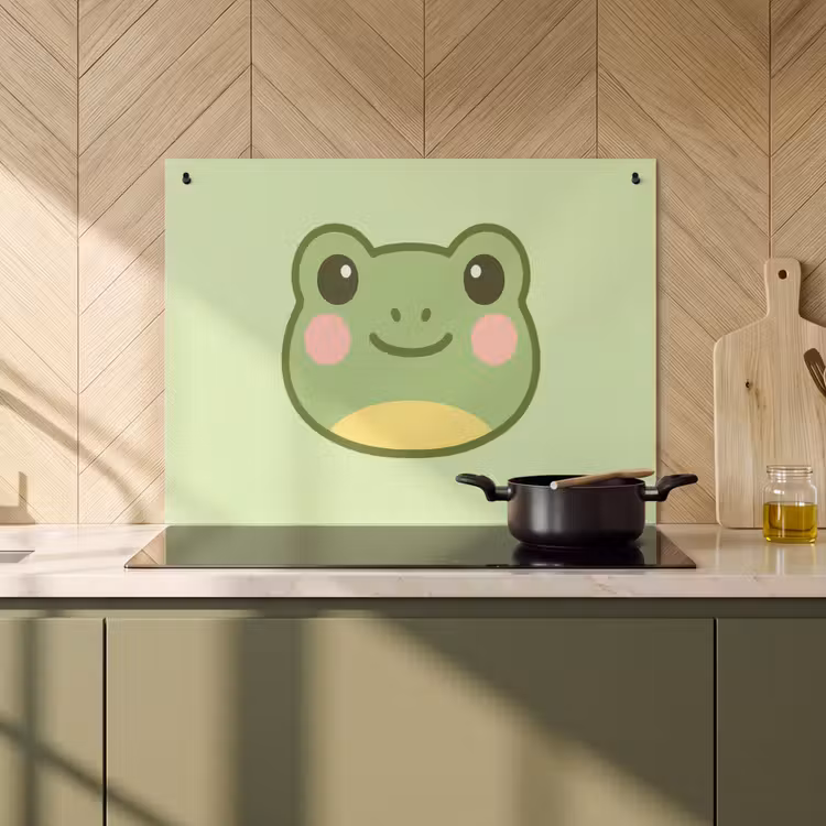 2-in-1 Herdabdeckplatte & Spritzschutz - Frosch - Grün - Freundlichkeit - Kikker - Groen - Vriendelijkheid Inductie beschemer met haakjes klein