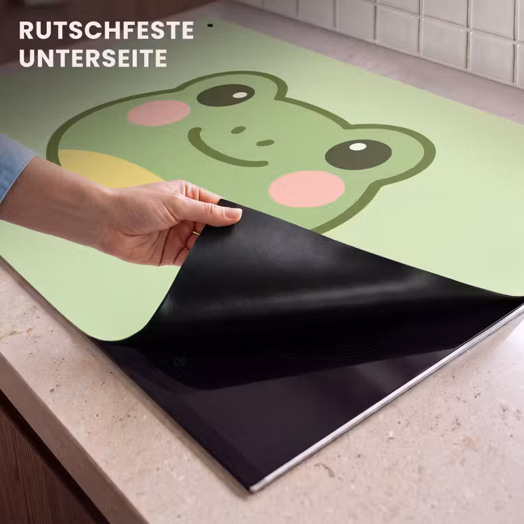 2-in-1 Herdabdeckplatte & Spritzschutz - Frosch - Grün - Freundlichkeit - Kikker - Groen - Vriendelijkheid Inductie beschemer met haakjes klein