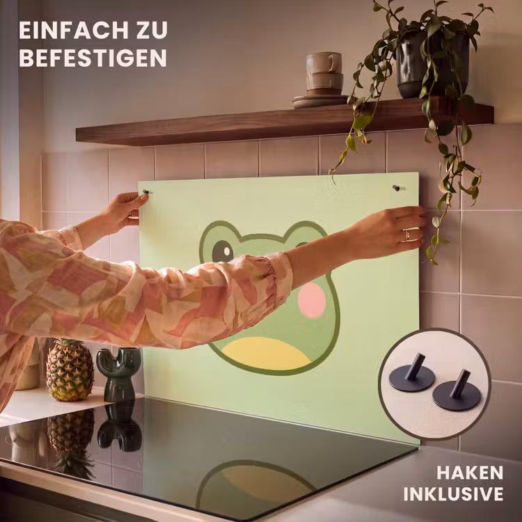 2-in-1 Herdabdeckplatte & Spritzschutz - Frosch - Grün - Freundlichkeit - Kikker - Groen - Vriendelijkheid Inductie beschemer met haakjes klein