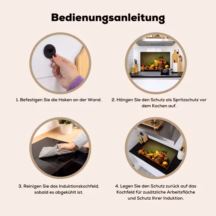 2-in-1 Herdabdeckplatte & Spritzschutz - Früchte des Altweibersommers - Vruchten van de Nazomer Inductie beschemer met haakjes klein