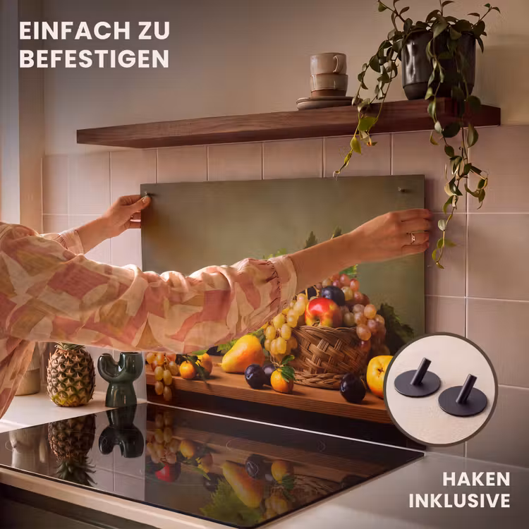 2-in-1 Herdabdeckplatte & Spritzschutz - Früchte des Altweibersommers - Vruchten van de Nazomer Inductie beschemer met haakjes klein
