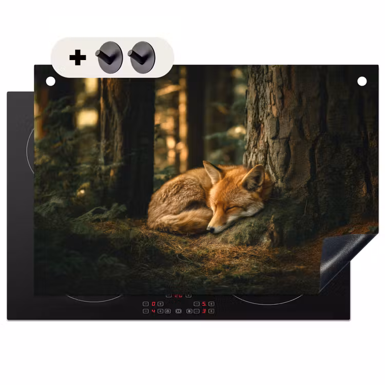 2-in-1 Herdabdeckplatte & Spritzschutz - Fuchs - Wald - Schlaf - Vos - Bos - Slapen Inductie beschemer met haakjes klein
