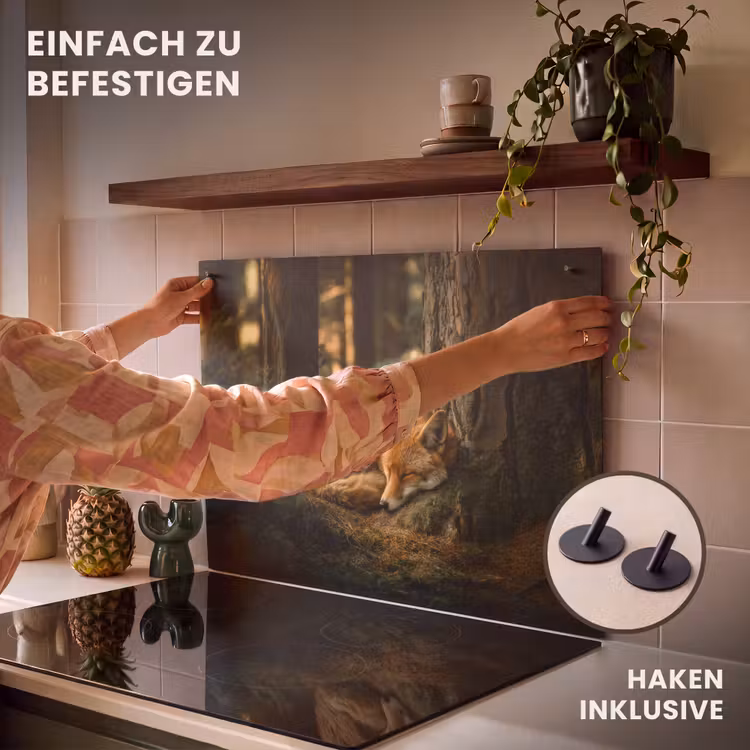 2-in-1 Herdabdeckplatte & Spritzschutz - Fuchs - Wald - Schlaf - Vos - Bos - Slapen Inductie beschemer met haakjes klein
