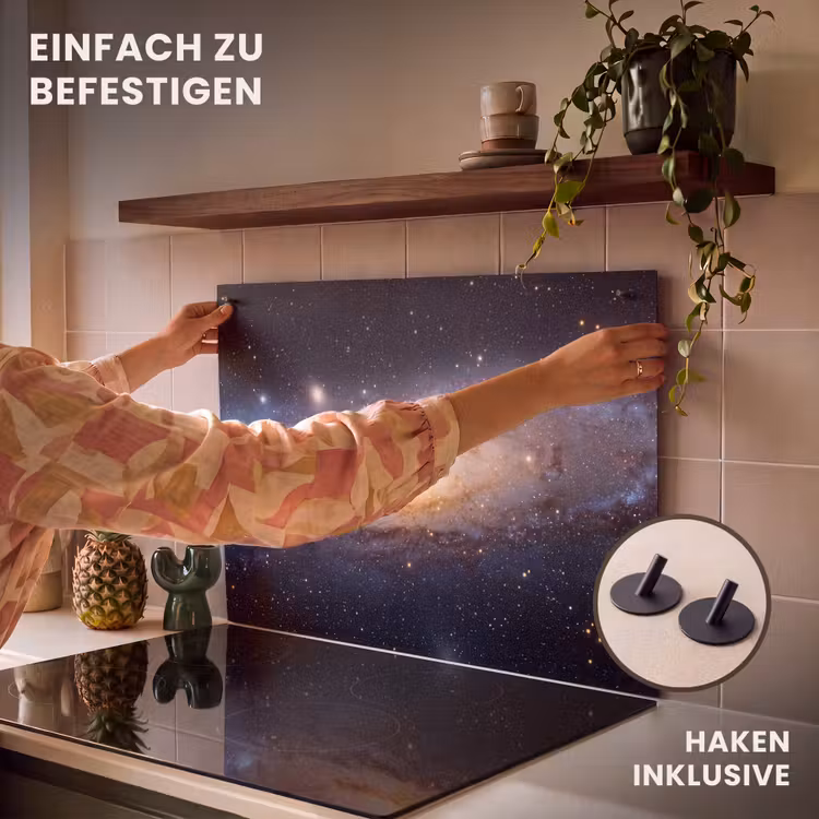 2-in-1 Herdabdeckplatte & Spritzschutz - Galaxie – Weltraum – Kosmos - Sterrenstelsel - Ruimte - Kosmos Inductie beschemer met haakjes klein