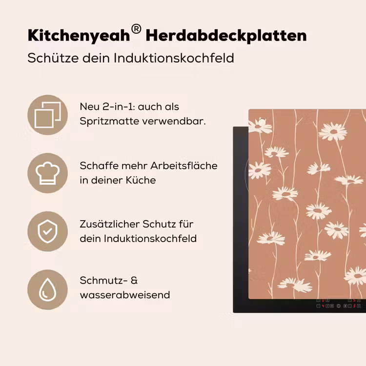 Madeliefjes - Subtiel - Terracotta Inductie beschemer met haakjes klein 777 -ky-usp-de