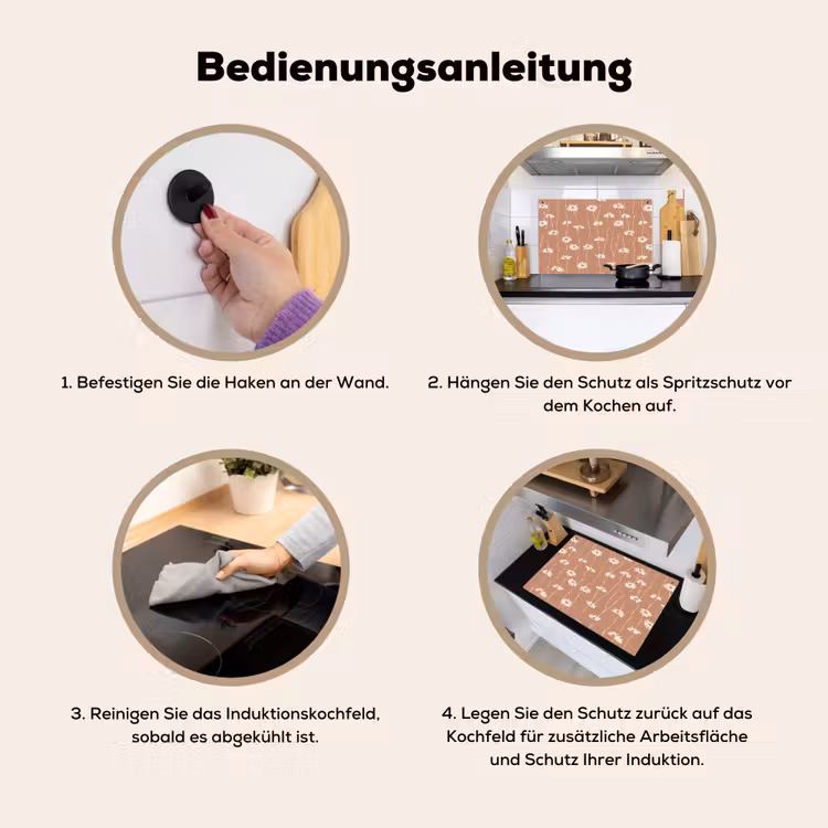 Madeliefjes - Subtiel - Terracotta Inductie beschemer met haakjes klein 777 -ky-gebruik-de