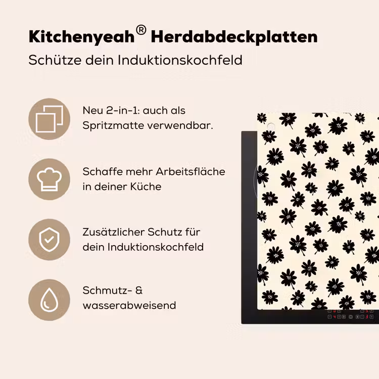 Madeliefjes - Grafisch - Zwart - Beige Inductie beschemer met haakjes klein 777 -ky-usp-de