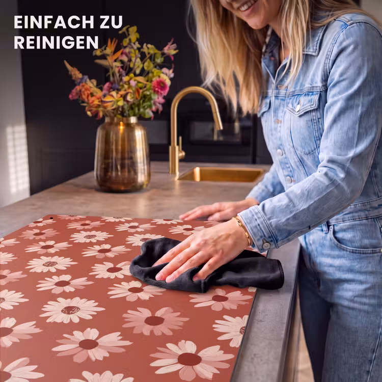 2-in-1 Herdabdeckplatte & Spritzschutz - Gänseblümchen - Retro - Terrakotta - Madelief - Retro - Terracotta Inductie beschemer met haakjes klein 777